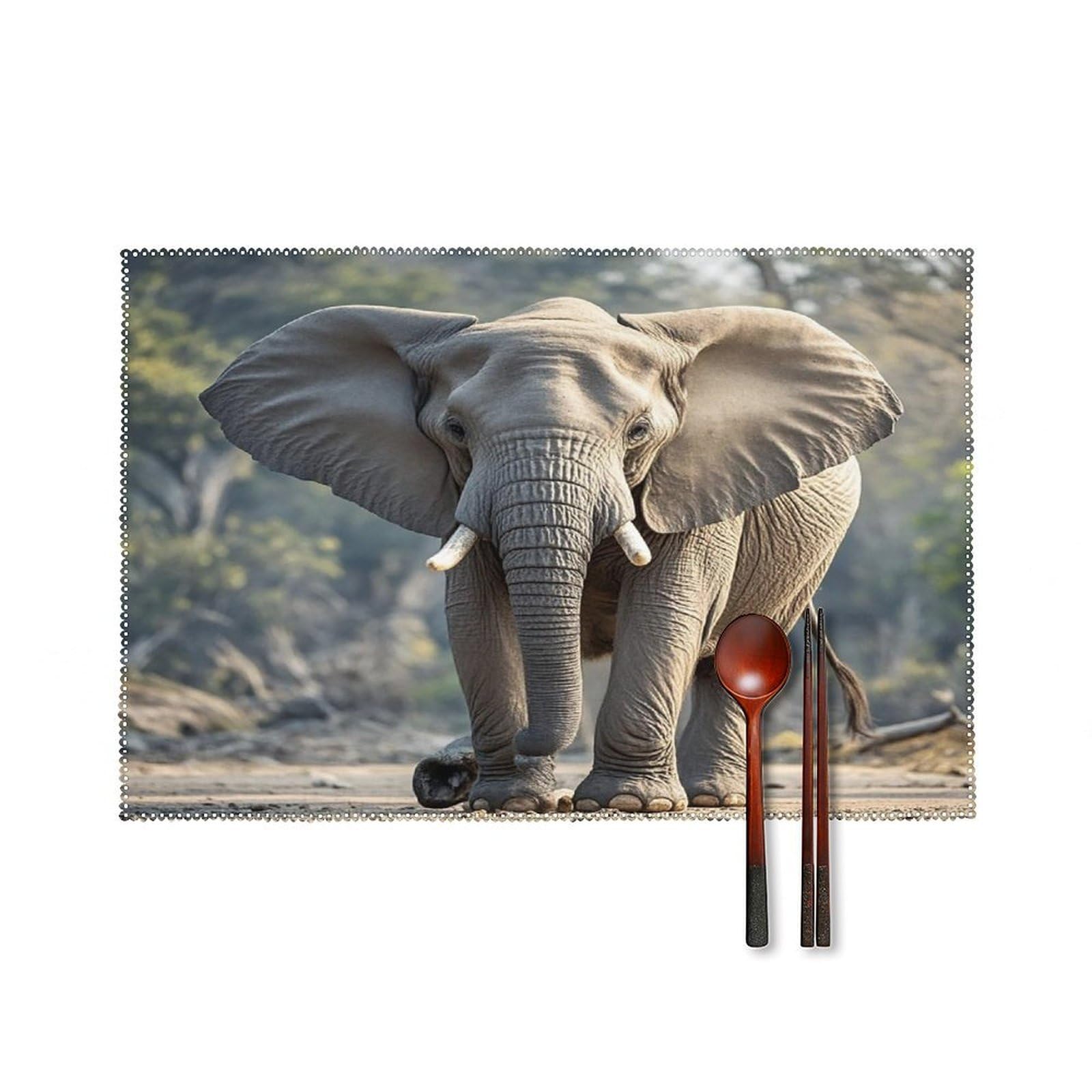 Elephant Placemats Set of 6 Heat-Resistant Washable Place Mats Wipeable Kitchen Placemat Easy to Clean for Indoor Outdoor Party Kitchen Decoration