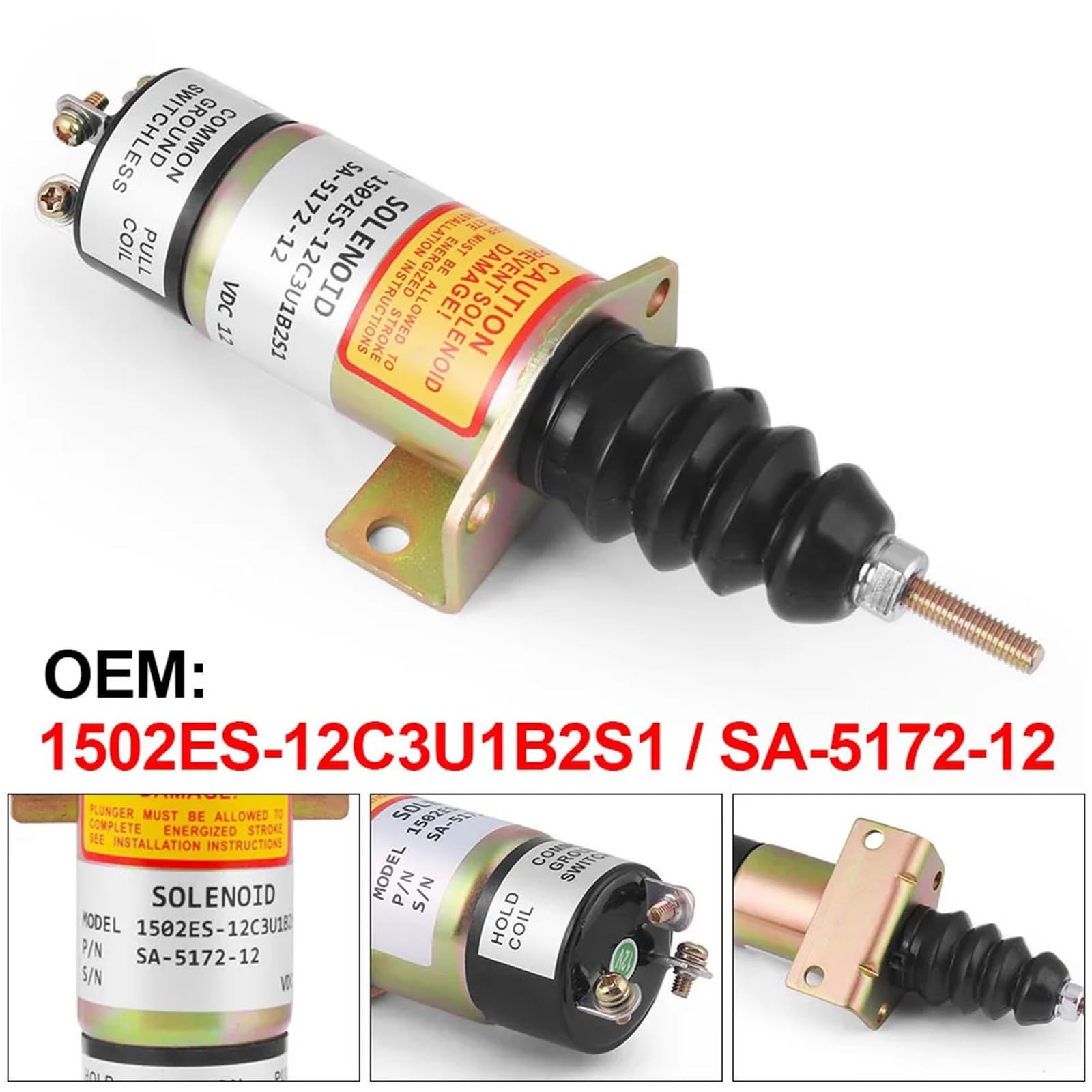 Solenoide de corte de combustible Solenoide de control del acelerador, válvula solenoide de corte de combustible de 12 V, 1502ES-12C3U1B2S1 SA-5172-12