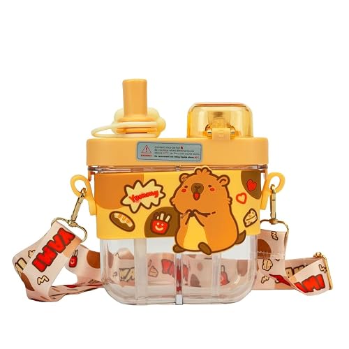 Cots and Cuddles Capybara Design 580ml 2-Way Sipper Water Bottle for Kids | Straw & Direct Drinking | Leakproof & BPA-Free | Cute & Durable School Bottle for Boys & Girls