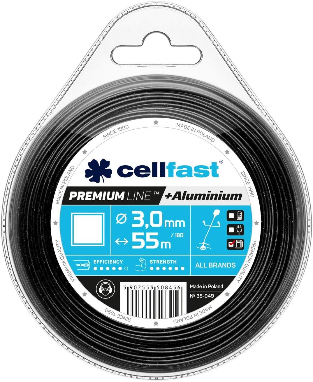 Cellfast Mowing Line for Grass Trimmer and Brush Cutter Trimmer Line Trimming Thread Grass Trimmer Line Hardened with Aluminium Premium Square Cross Section 3.0 mm 55 m