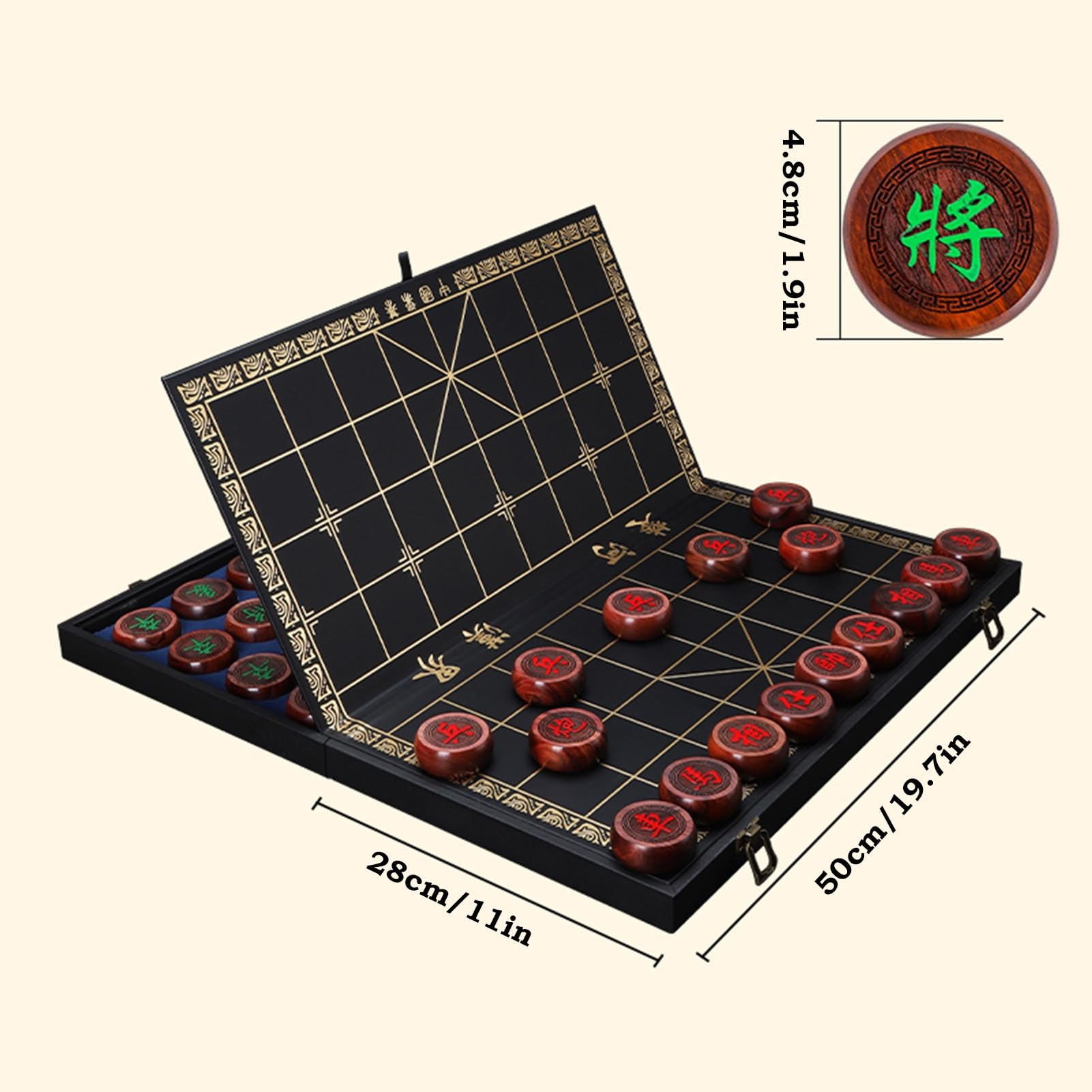 Strategiczne gry planszowe dla 2 graczy Chiński zestaw do gry w szachy palisander przenośny Xiangqi ze składaną planszą gra edukacyjna na stół (4,8 cm/1,9 cala)