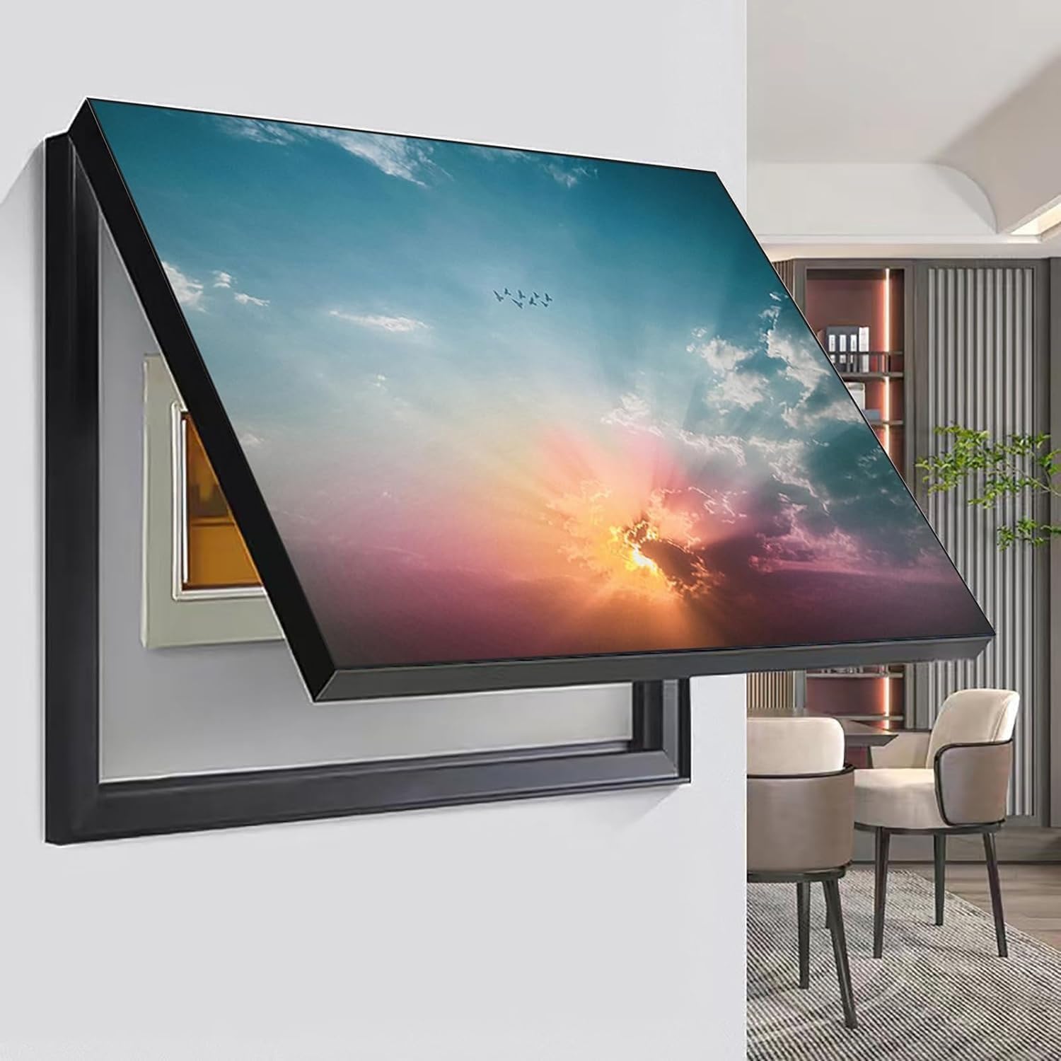 Fuse Box Cover Cabinet, Decorative Painting to Hide Electric Meter Box, Flip-Up Wall Art for Indoor Electrical Panel Cover, Distribution Board Cover, 55x45cm