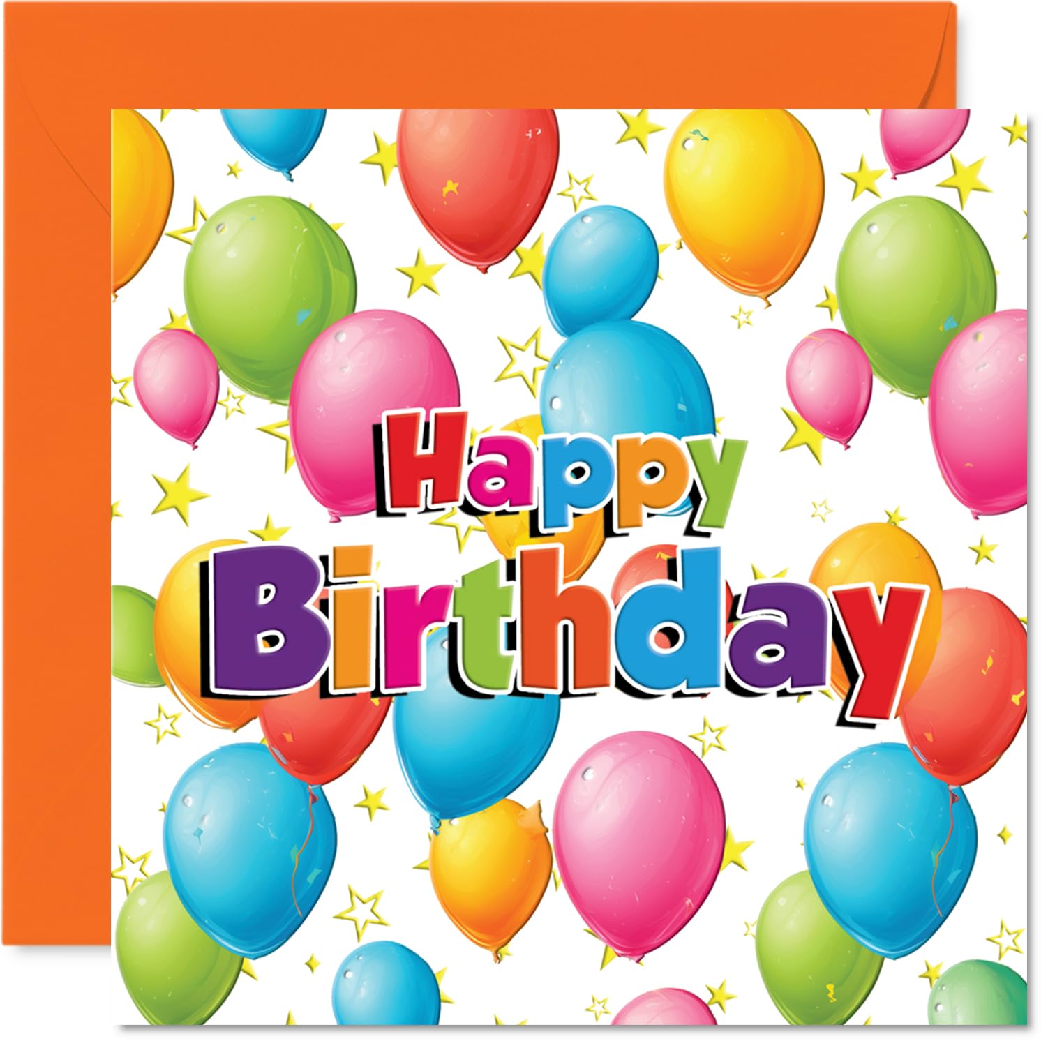 Playful Birthday Card - Bursting with Birthday Cheer - Colourful Balloons and Stars Design - Instantly Lifts the Mood - 145mm Square, Envelope Included