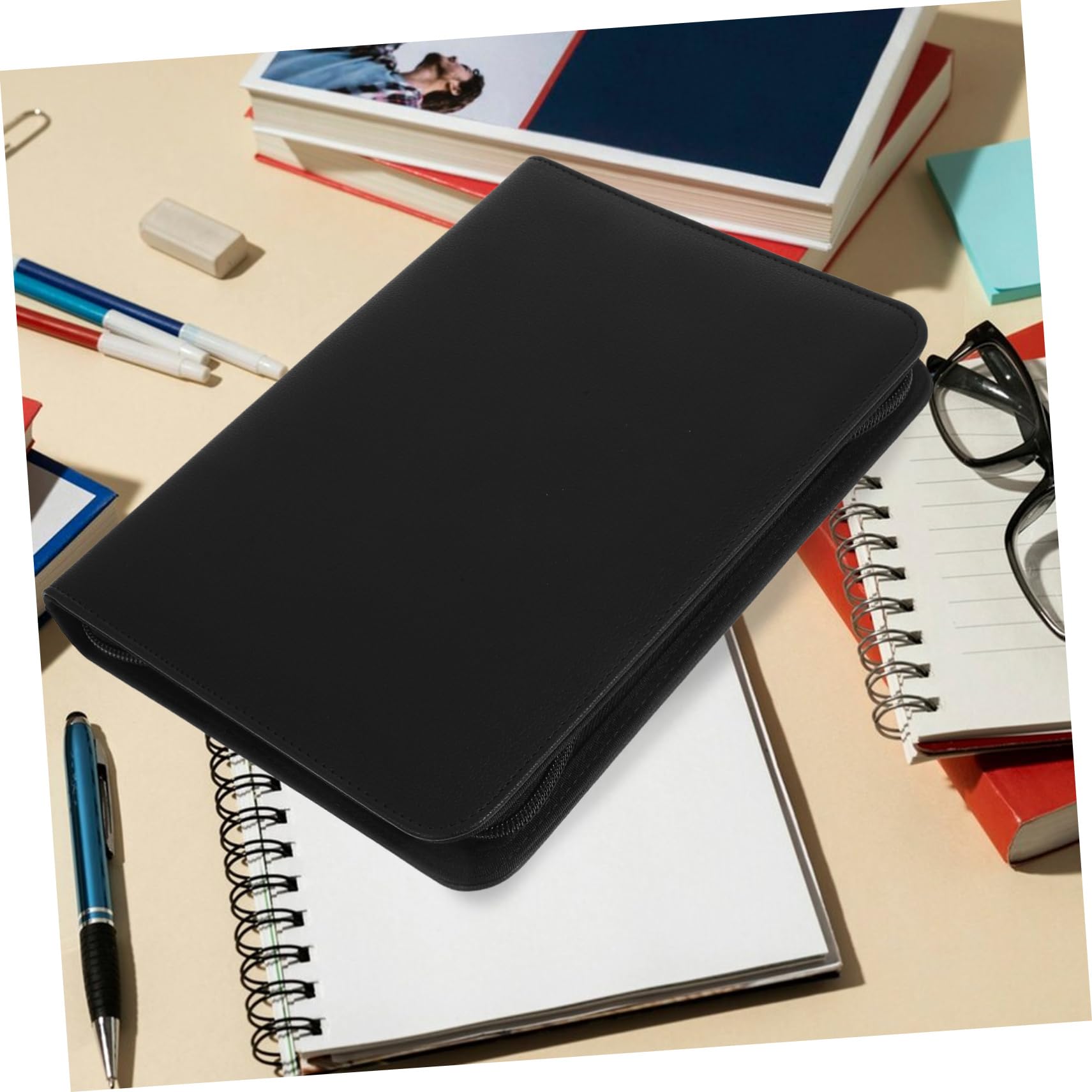 Organizador Carpeta de Chequera Pu Tamaño A5 Cremallera, Portafolios para Documentos Resistente, Carpeta de Negocios para Oficina y Viaje, Adecuado para Profesionales