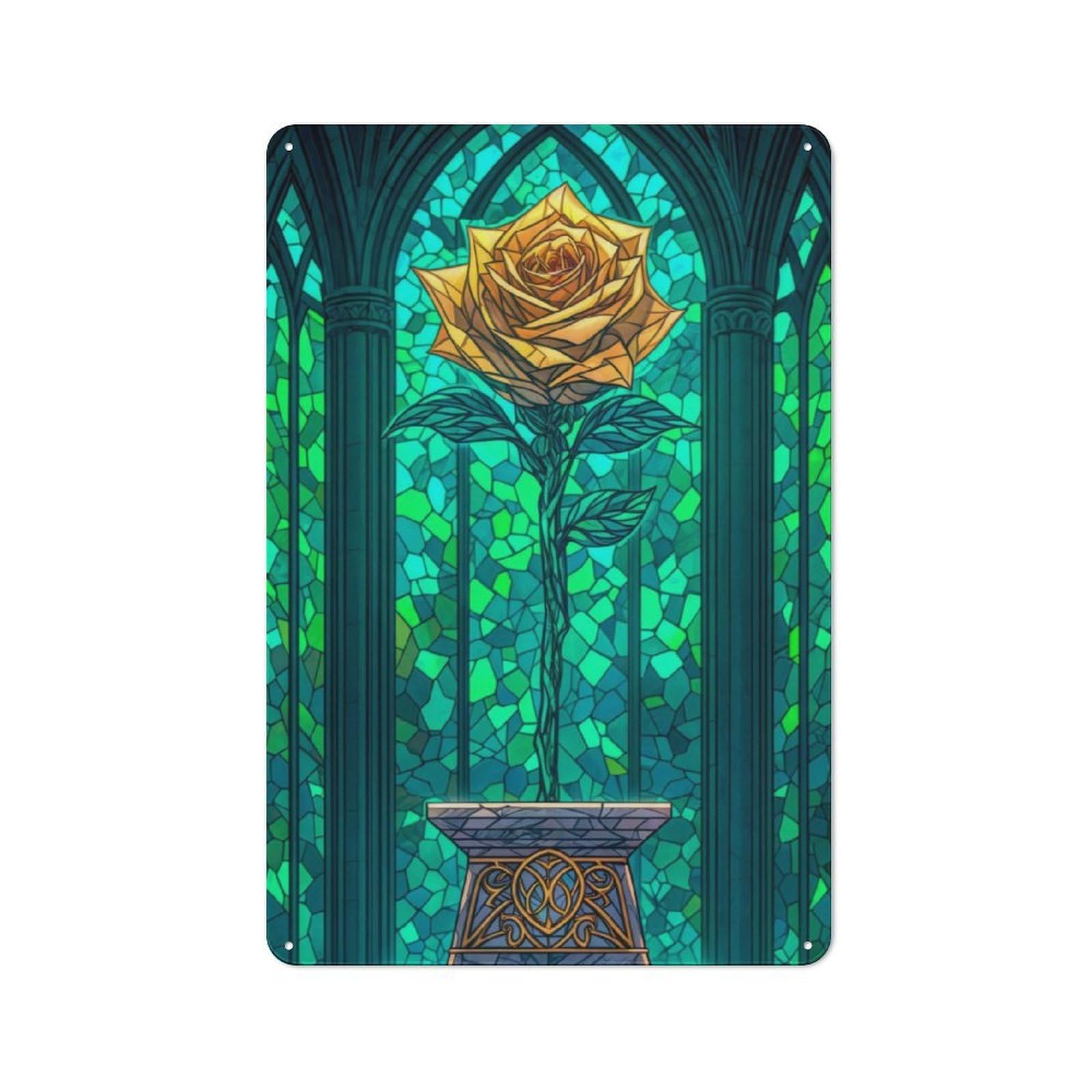 Junmoney Golden Rose 30X20cm Rustic Metal Sign With For Guest Room Or Hallway, For Vintage Wall Decor Fans, For Metal Sign Collectors