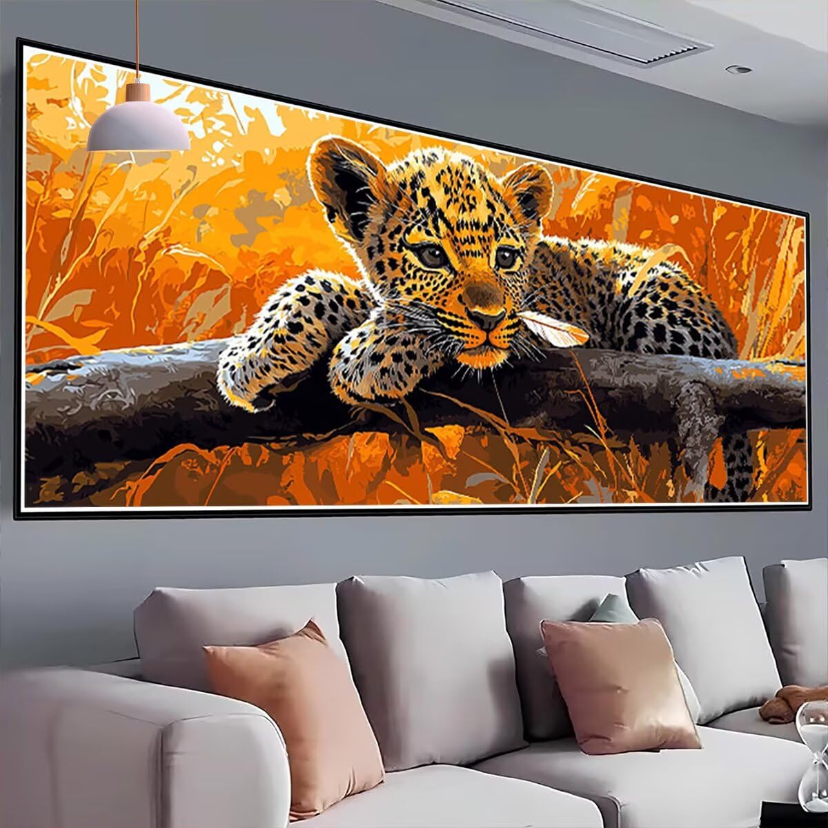 Diamentowe malowanie lampart, 5D jesienne kryształowe diamenty, malowanie diamentowe duży rozmiar 150 x 60 cm, DIY diamentowe malowanie na Boże Narodzenie dekoracja ścienna, pomysły na prezent dla