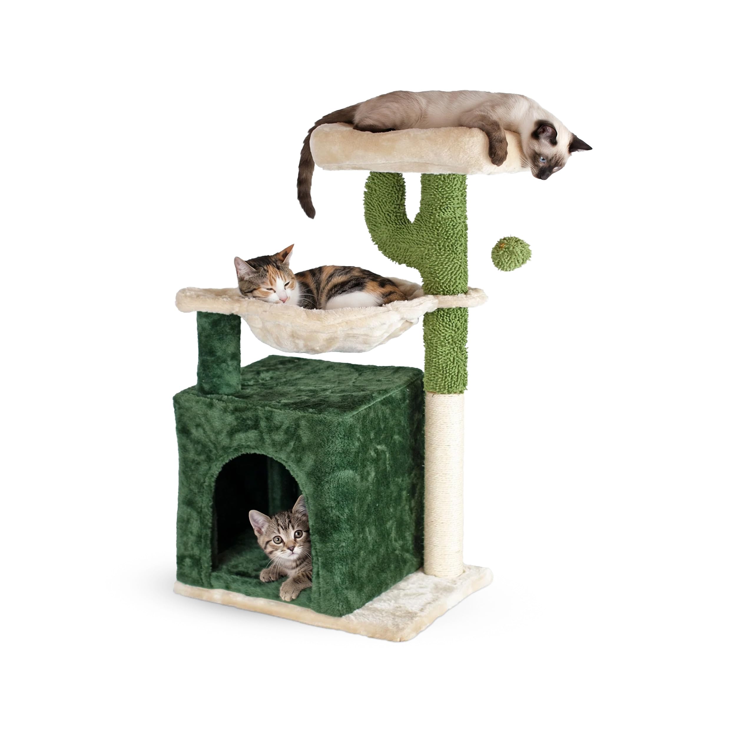 Aqpet Tiragraffi con Cuccia e Amaca in Sisal e tessuto, Alto 75 cm per il massimo divertimento del tuo gatto, Colore Beige/Verde