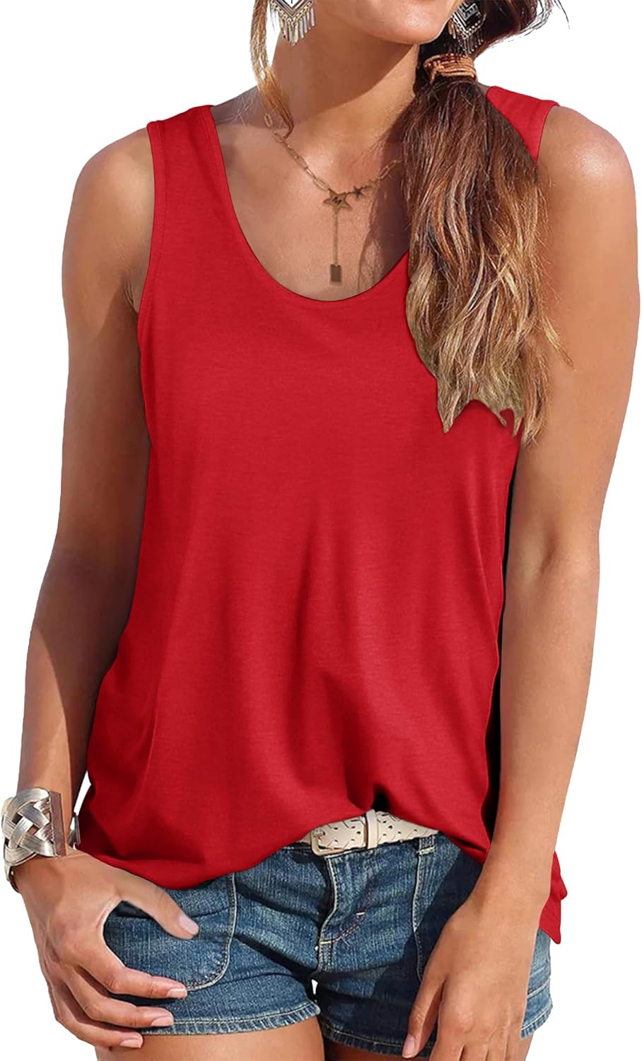 Smile Fish Women Scoop Neck Flowy Loose Fit Tank Top Sleeveless Summer Tops Shirts