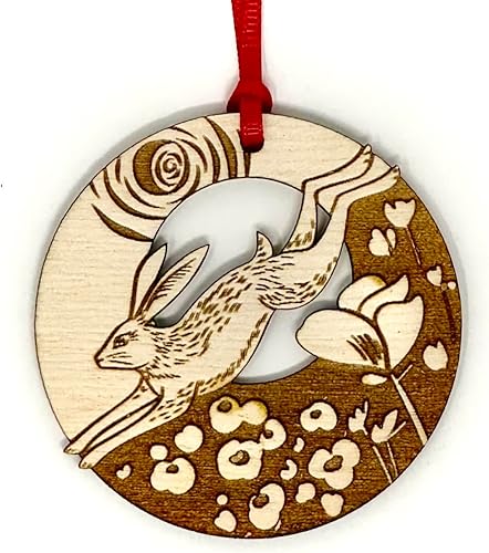 Folk Art Rabbit Ornament Handmade Wood Ornament Celestial Owl Ornament Folk Art Ornament Unique Holiday Gift White Elephant Gift Unique