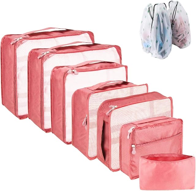 Packing Cubes for Suitcase 10 Sizes Suitcase Organizer Bags 10 pcs Pink