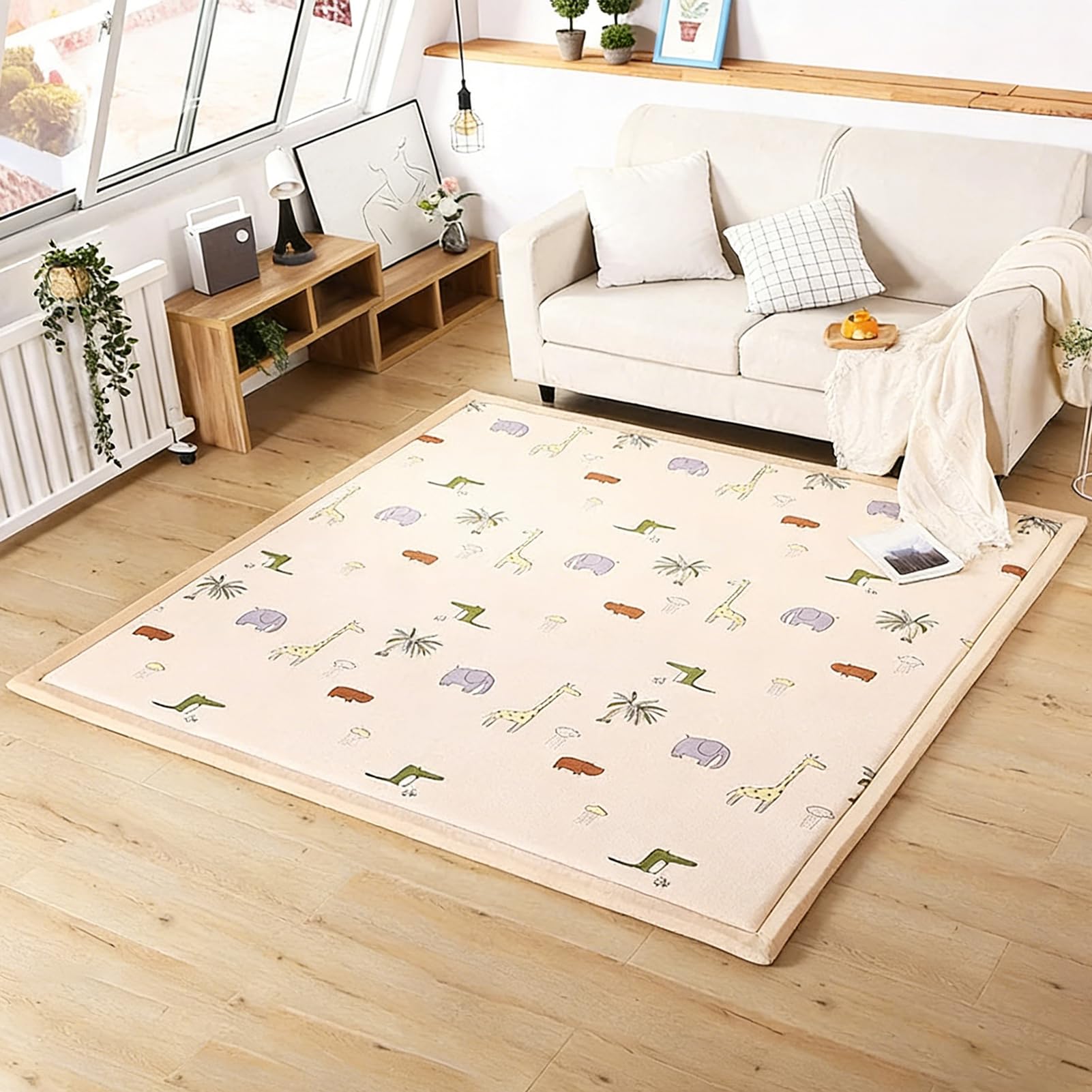 Krabbelmatte Baby Dicke 2 cm Spielmatte Kinder Spieldecke Kinderteppich Spielteppich Baby Spielmatte Bodenmatte Kinder 150 x 150 cm rutschfest Seiten für Drinnen und Draußen