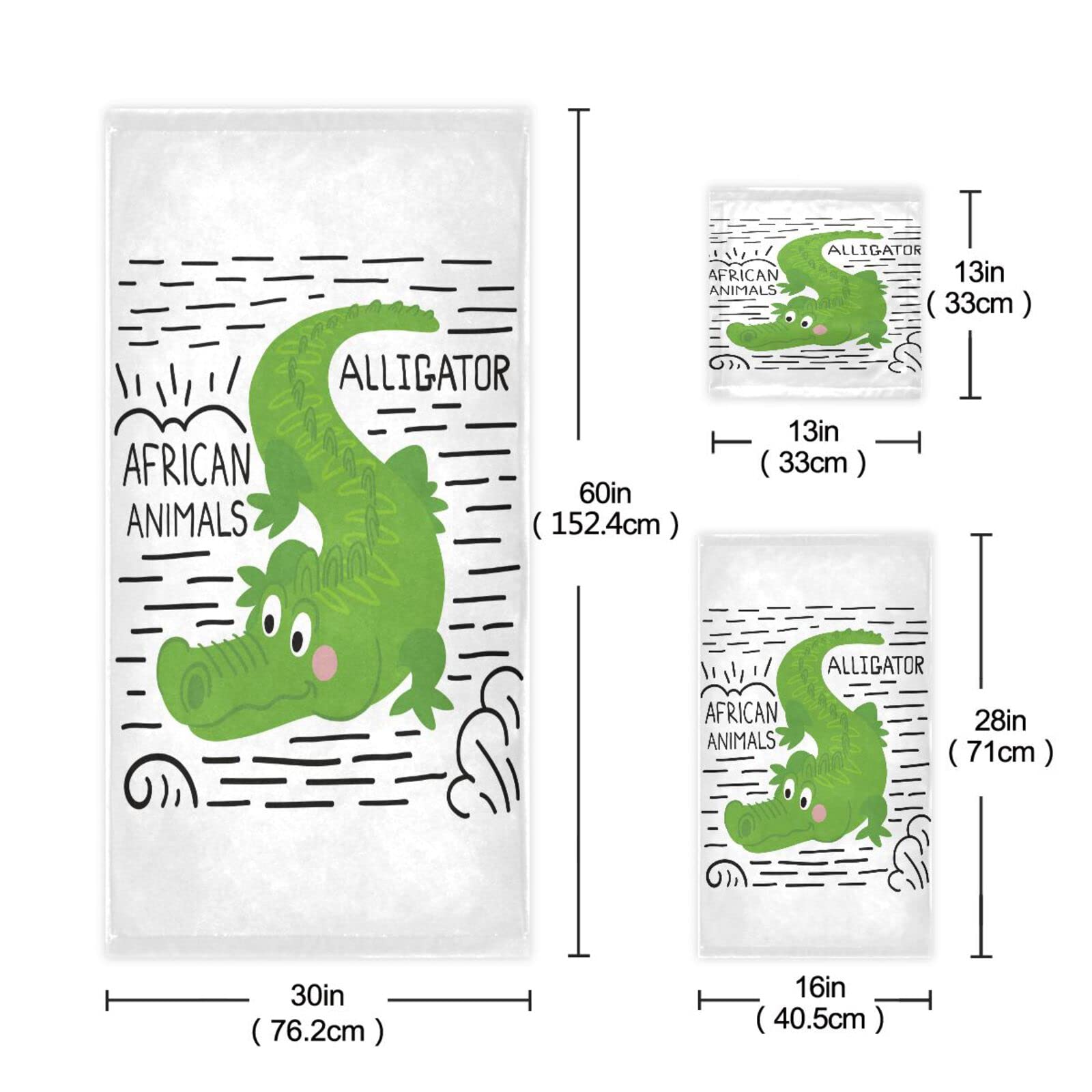 Dibujos Animados De Cocodrilo Animal Africano Juego de Toallas Para Baño Playa 100% Algodón de Piscina Toalla (1 Toalla de Baño y 1 Toalla de Mano y 1 Paño de Lavado)Para Nadar Hotel Niñas Niños Niños