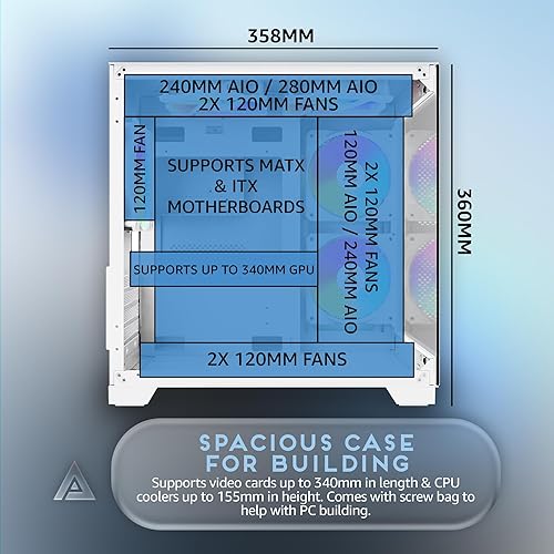 Miniatura 6 de Apevia Prism-WH Prism Micro-ATX Caja de PC de Juego Cubo con 5X Ventiladores ARGB de 120mm, 366 Modos RGB, Paneles de Vidrio Templado Dobles