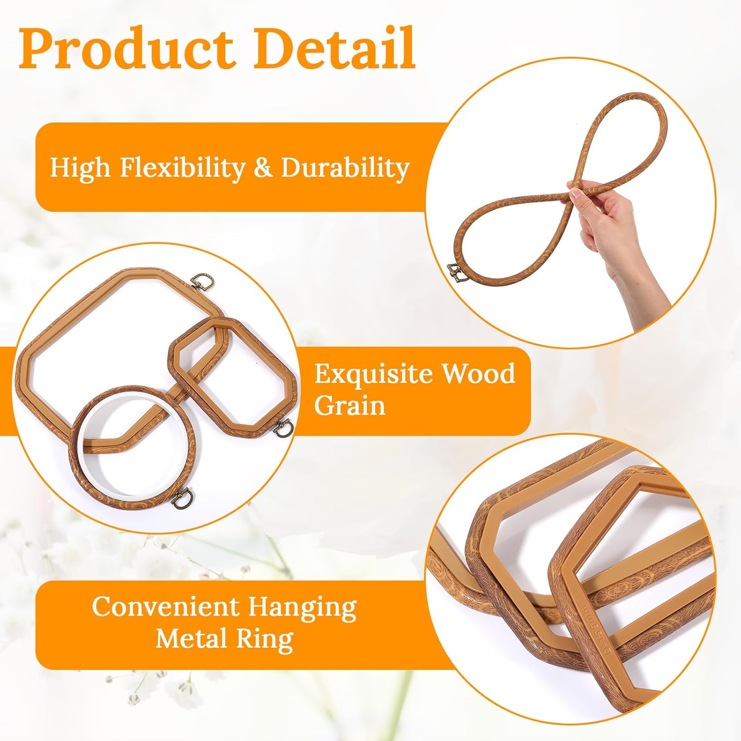 9 Pcs Embroidery Hoop Frame Set Decorative Imitated Wood Embroidery Hoop Display Frame for Art Craft Sewing Decorative Ornaments, Circle, Oval, Octagonal Hoops