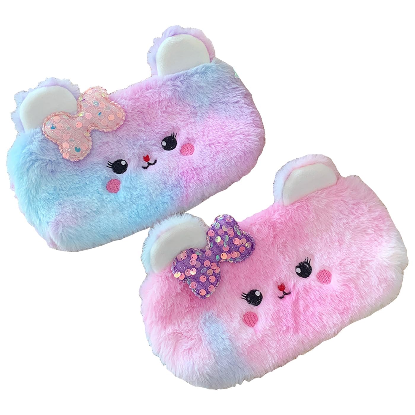 BetterJonny 2 Pcs Fluffy Pencil Cases, Rainbow Plush Pencil Case, Bear Stationery Pencil Case(B)