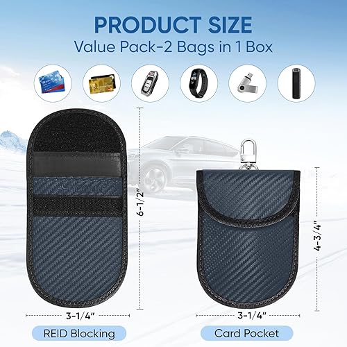 Vista 137 de TICONN Faraday - 2 bolsas para llavero, protector de jaula Faraday de 3.5 x 5.0 pulgadas, bloqueo de señal RFID para automóvil, bolsa antirrobo Negro