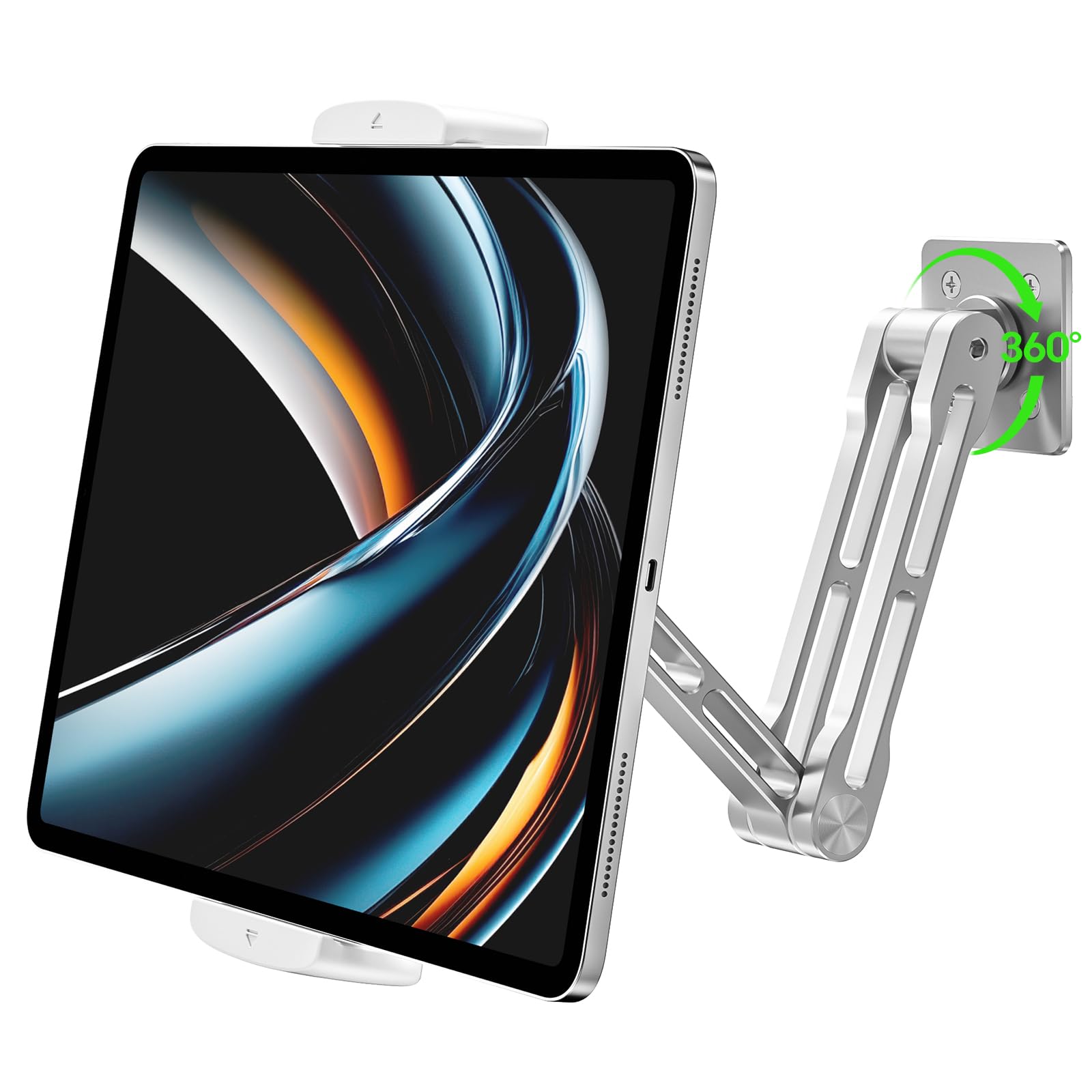 Julrrimg Tablet Wandhalterung Schwarz, 360° drehbar & höhenverstellbar Doppelständer, rutschfeste Silikon Tablet Halterung Wandmontage für iPad, Tablets und Smartphones