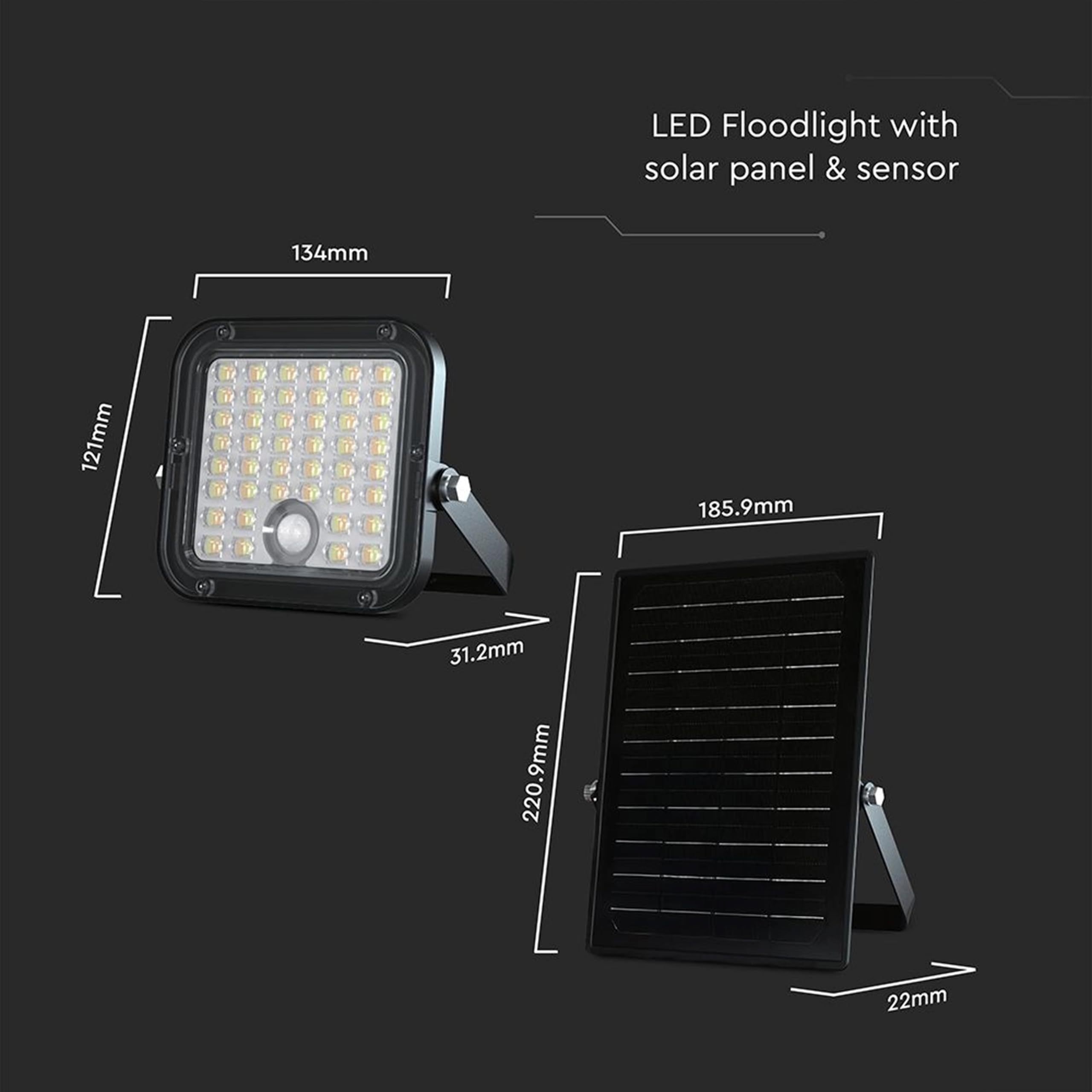V-TAC Faretto LED da Esterno con Pannello Solare 4.5W - 1500 Lumen - Dotato di Sensore di Movimento e Telecomando - IP65 - Batteria 3600 mAh - Faro Piccolo per Casa, Giardino, Garage - 4000K + 6000K