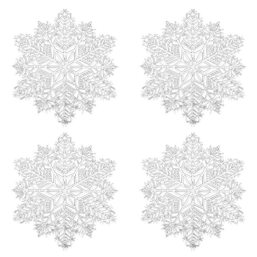 Haowul Silver 4 Pcs Snowflake Placemats Table Mats, Hollow Christmas Snowflake Coaster Cup Mats For Holiday Dinner Table Decoration (Silver)