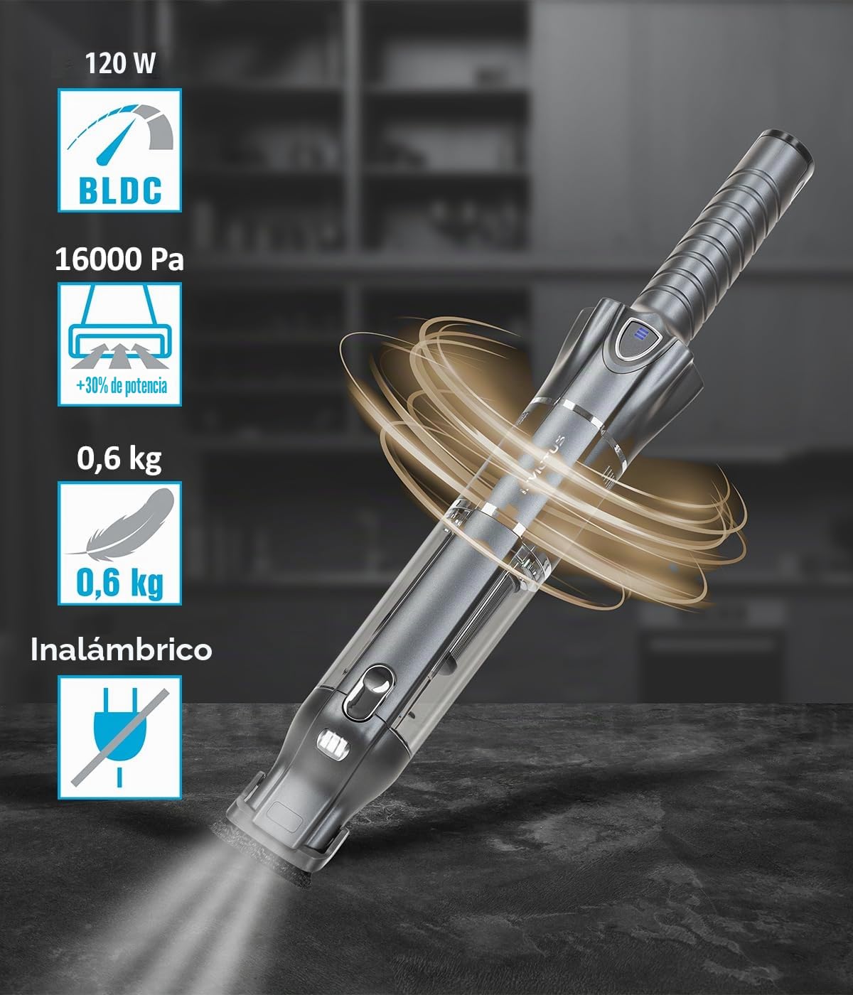 Genius Invictus One 3.0 A28340 Aspiradora inalámbrica Negro Plata 120 W 100 ml 74 decibelios