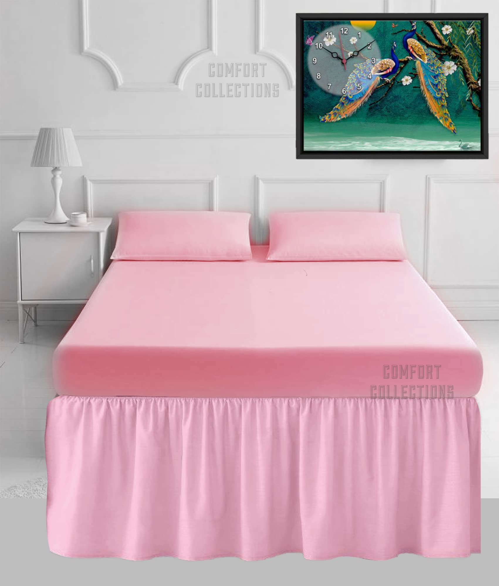 100% Poly Cotton Plain Dyed Percale Easy Care Sheets 16" Frilled Base Valance Sheet Pink Superking