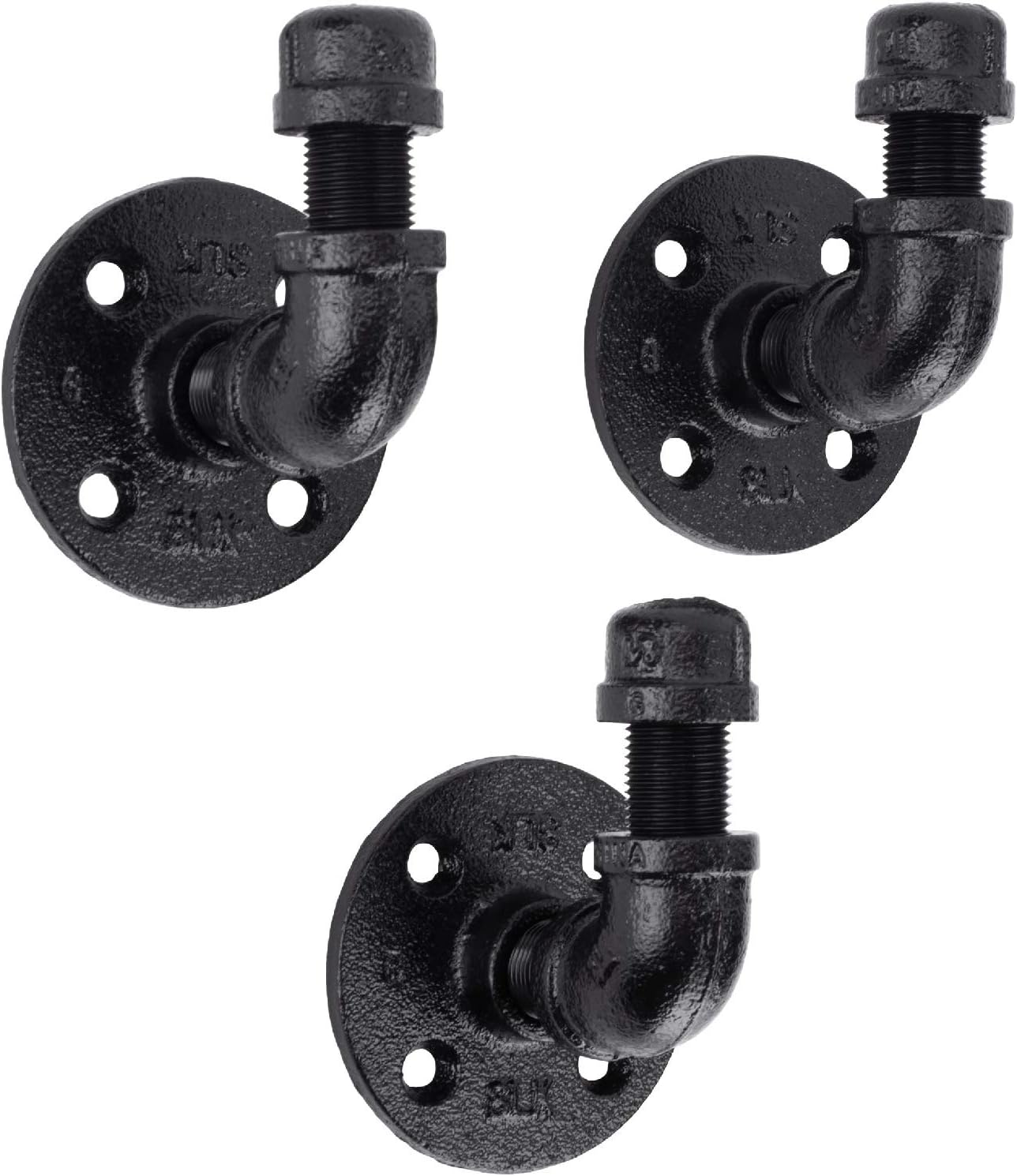 Wall Hook Set, Electroplated Black Finish Industrial Pipe and Fittings, Set of 3