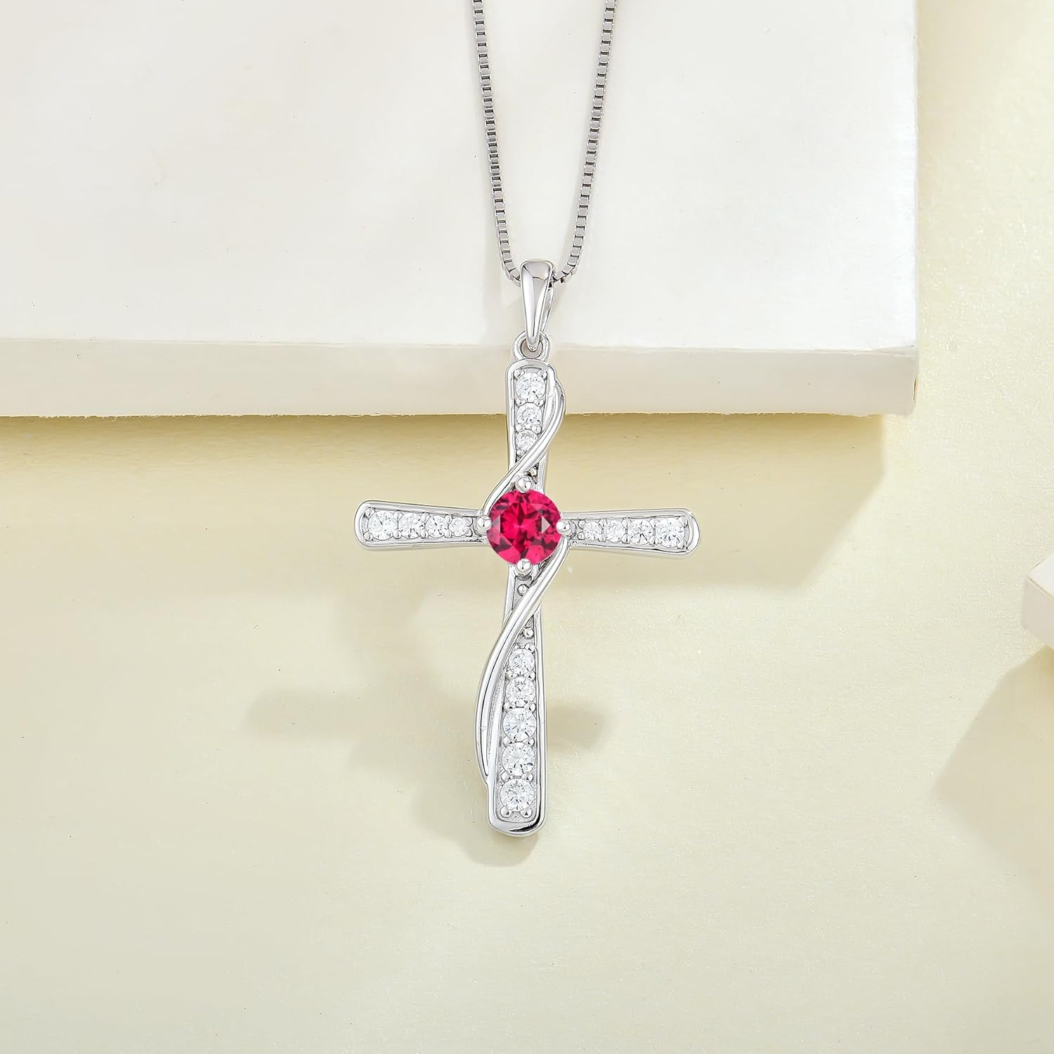 Womens Cross Necklace 925 Sterling Silver Birthstone Cross Pendant Jewelry for Her - Image 4