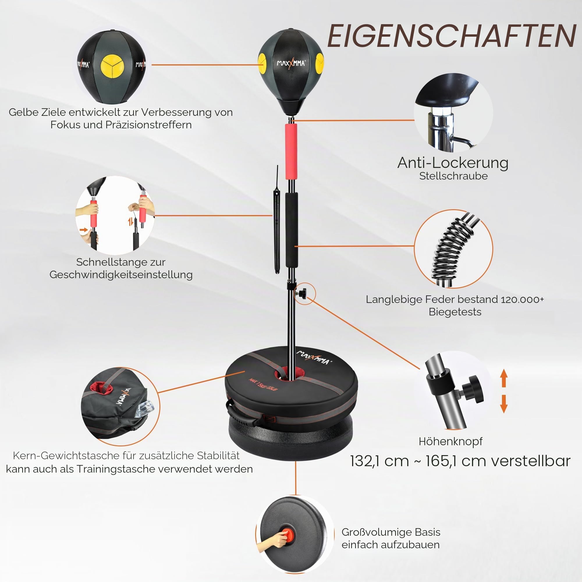 MaxxMMA Fortgeschrittene verstellbare Geschwindigkeits-Schlagtasche mit Ständer, Cobra Reflex-Trainingstasche, höhenverstellbar