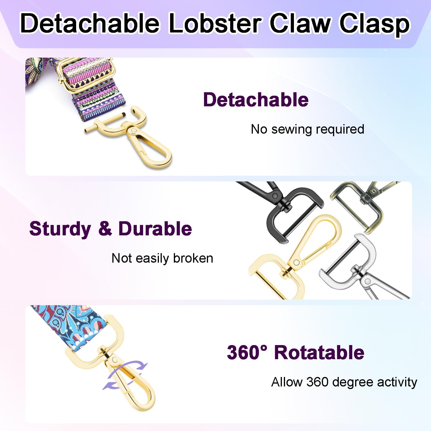 CooBigo Metal Purse Clips, Detachable Swivel Lobster Claw Clasps Small Keychain Clip for Paracord Lanyard, Purse Strap - Image 4