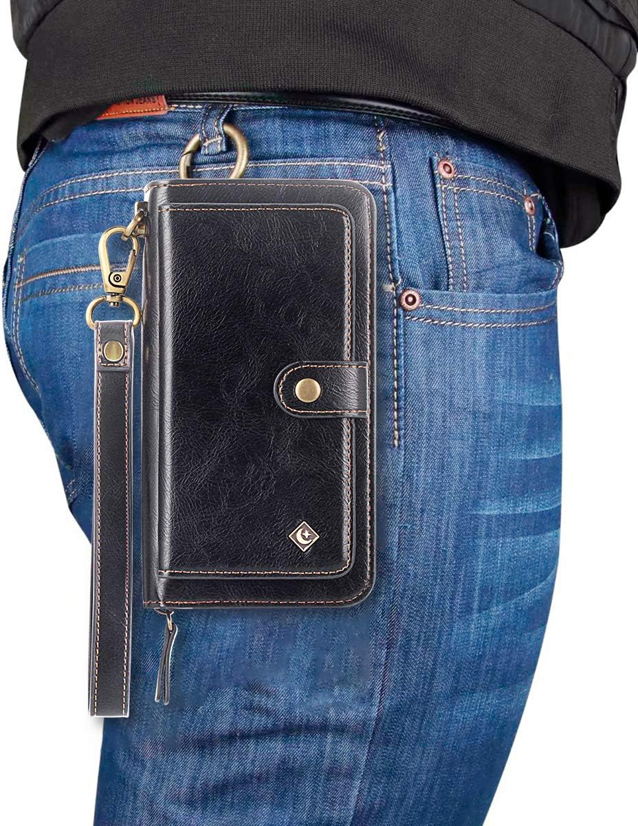 Petocase Compatible Note 10 Wallet Case, Multi-Functional PU Leather Zip Wristlets Clutch Detachable Magnetic 13 Card Slots 4 Cash Purse Protection Back Cover for Samsung Galaxy Note 10 Black