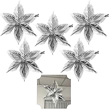 5Pcs Silver Foil Starburst Christmas Ceiling Decoration 60cm - Indoor & Outdoor Hanging Décor for Doors, Windows, and Parties