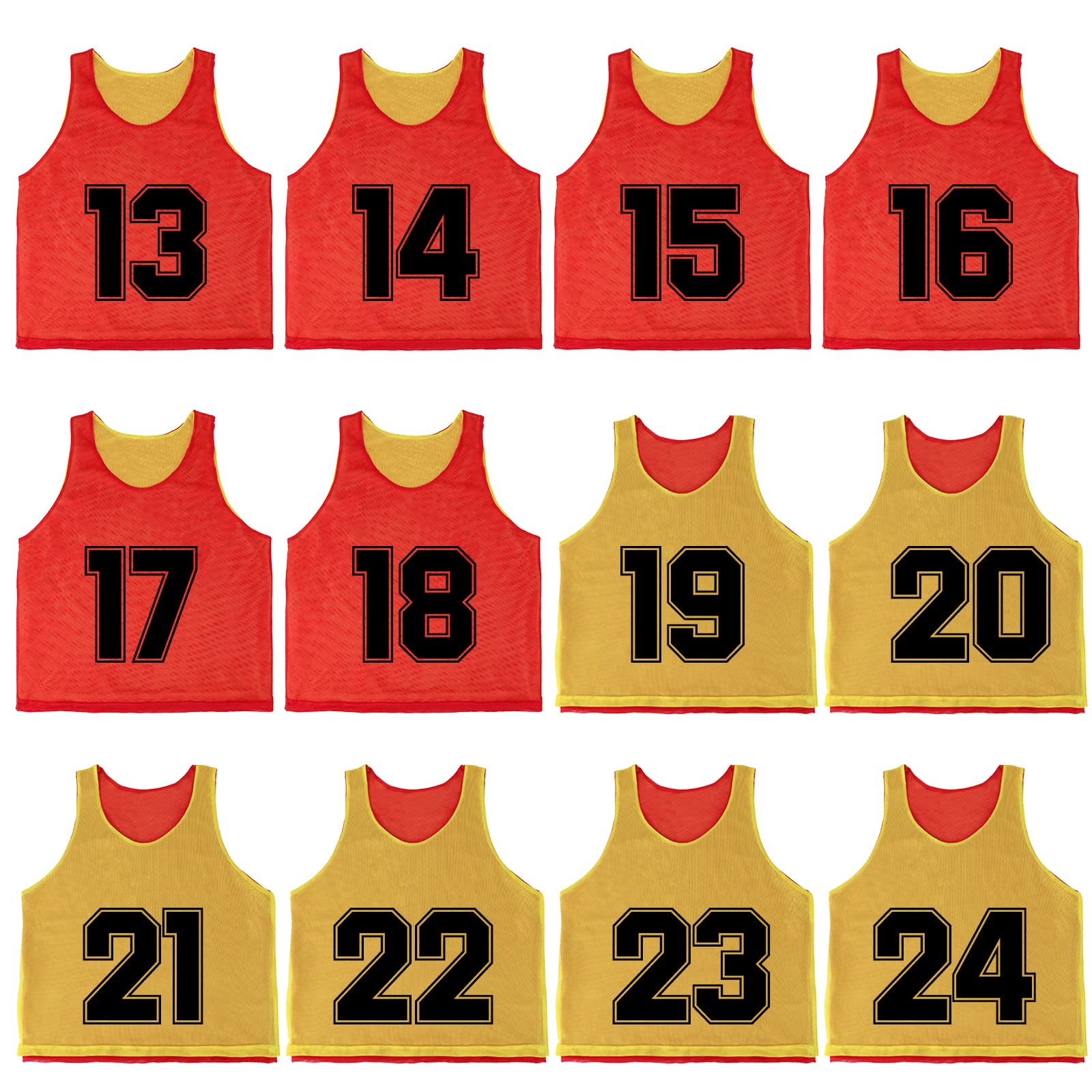 TopTie Conjuntos de 12 (#1-12, 13-24) numerados camiseta sin mangas reversibles Pinnies entrenamiento chalecos fútbol baberos deportes Jersey de fútbol para adultos jóvenes