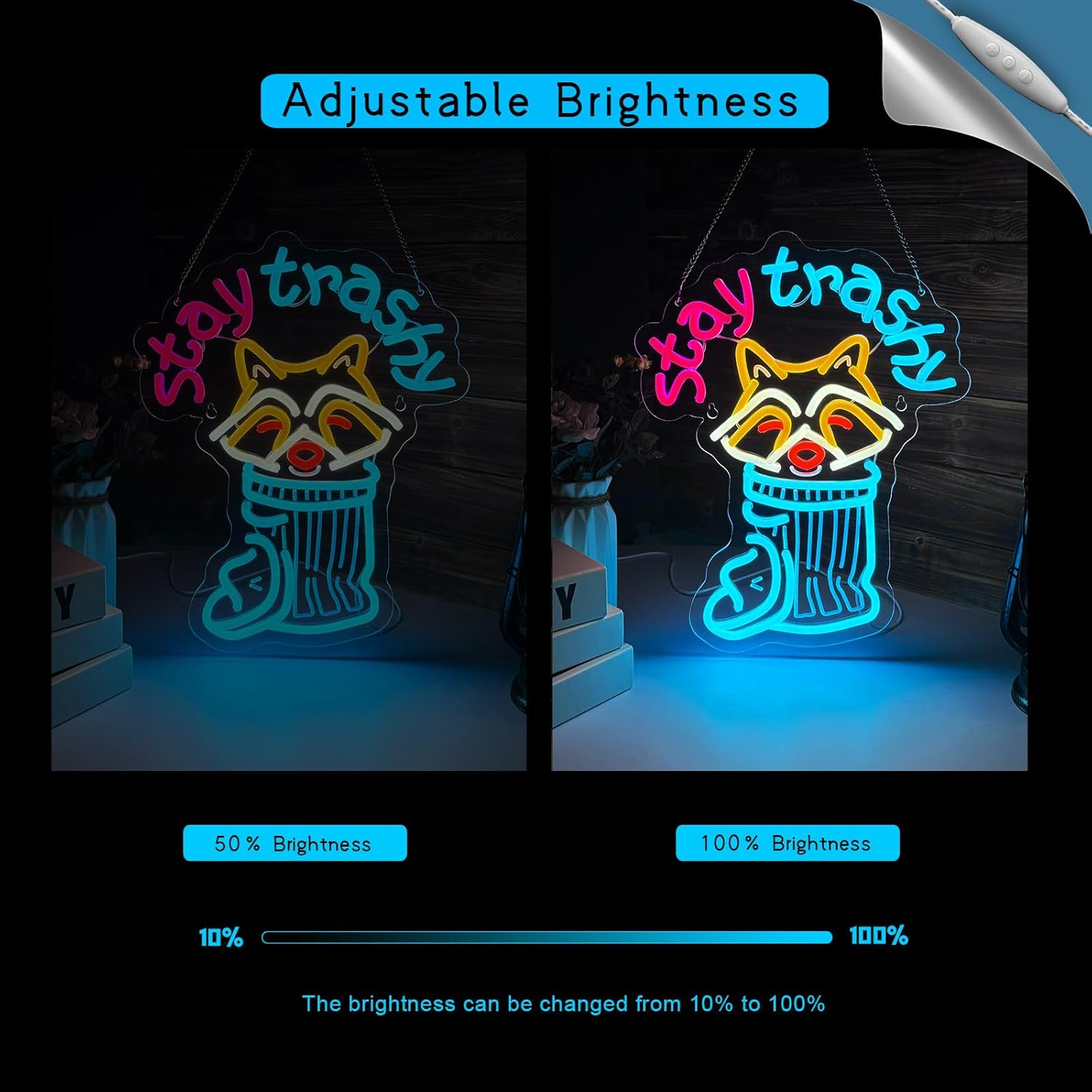 Stay Trashy Racoon Neon Sign for wall decor Smart plug timer compatible USB-Powered Suitable for Teen Room Gifts for Birthday Man Cave Bar Pub Art Decor (16.5x12.6 Inch) - Image 3