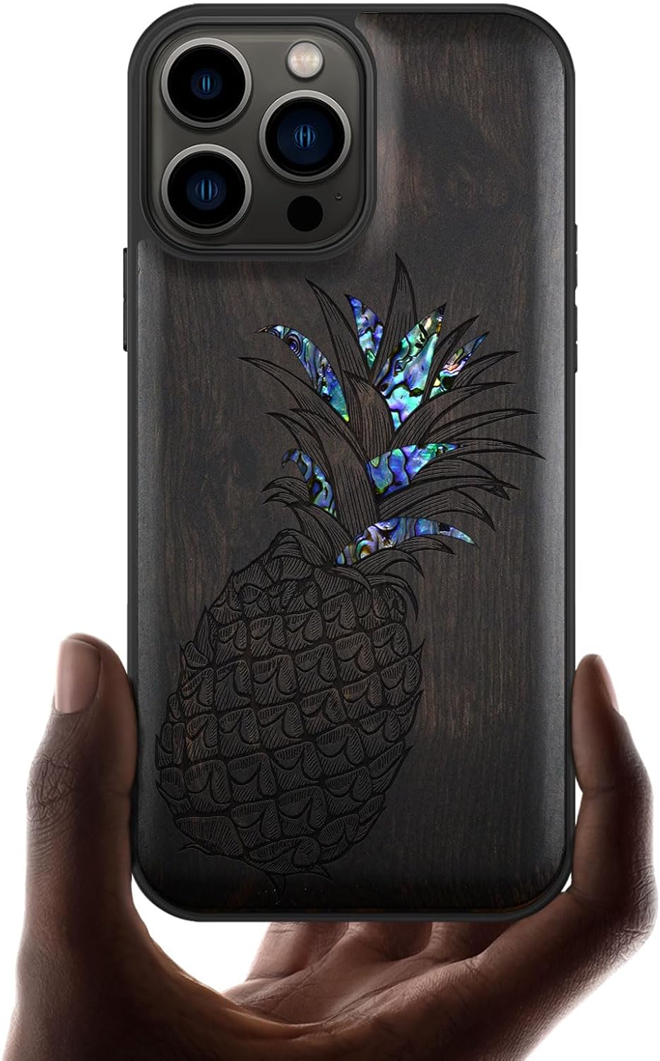 Carveit Designer Wooden Protective Case for iPhone 13 Pro Max Magnetic Cover [Wood Engraving & Shell Inlay] Compatible with 13 Pro Max MagSafe (Four Leaf Clover-Walnut)