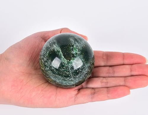 Miniatura 2 de AMOYSTONE Bola de piedra de cristal de cuarzo esmeralda con base de madera
