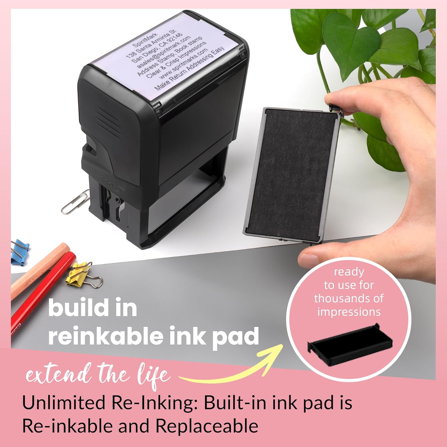 Custom Self-Inking Stamp – Personalized Rubber Stamp for Address, Office, Business - Choose from 18 Ink Colors and Colourful Stamp Device (UP to 8 Lines)