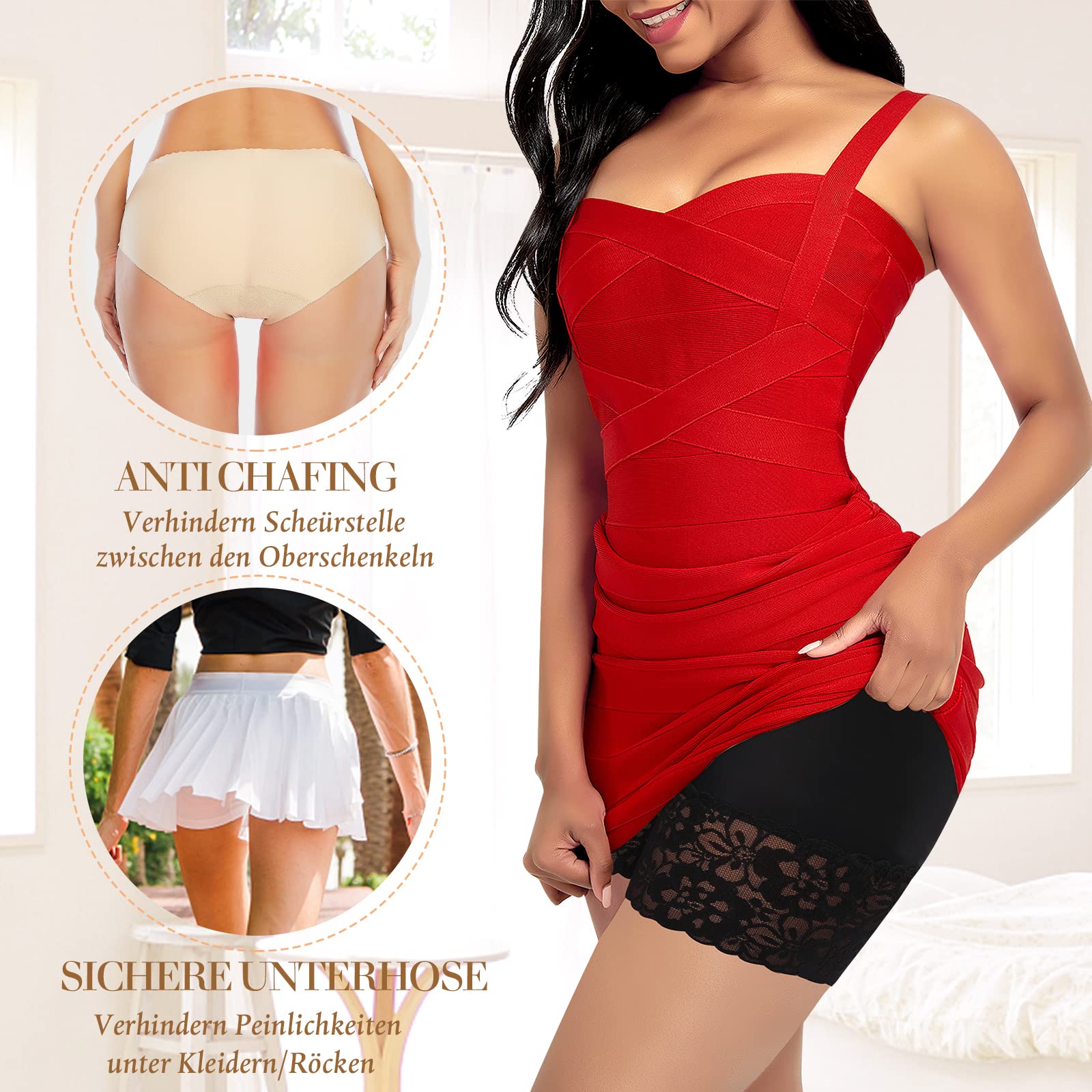YARRCO Lace Anti Chafing Shorts for Women Seamless Slip Shorts for Under Dresses Boyshorts Safety Shorts Underwear