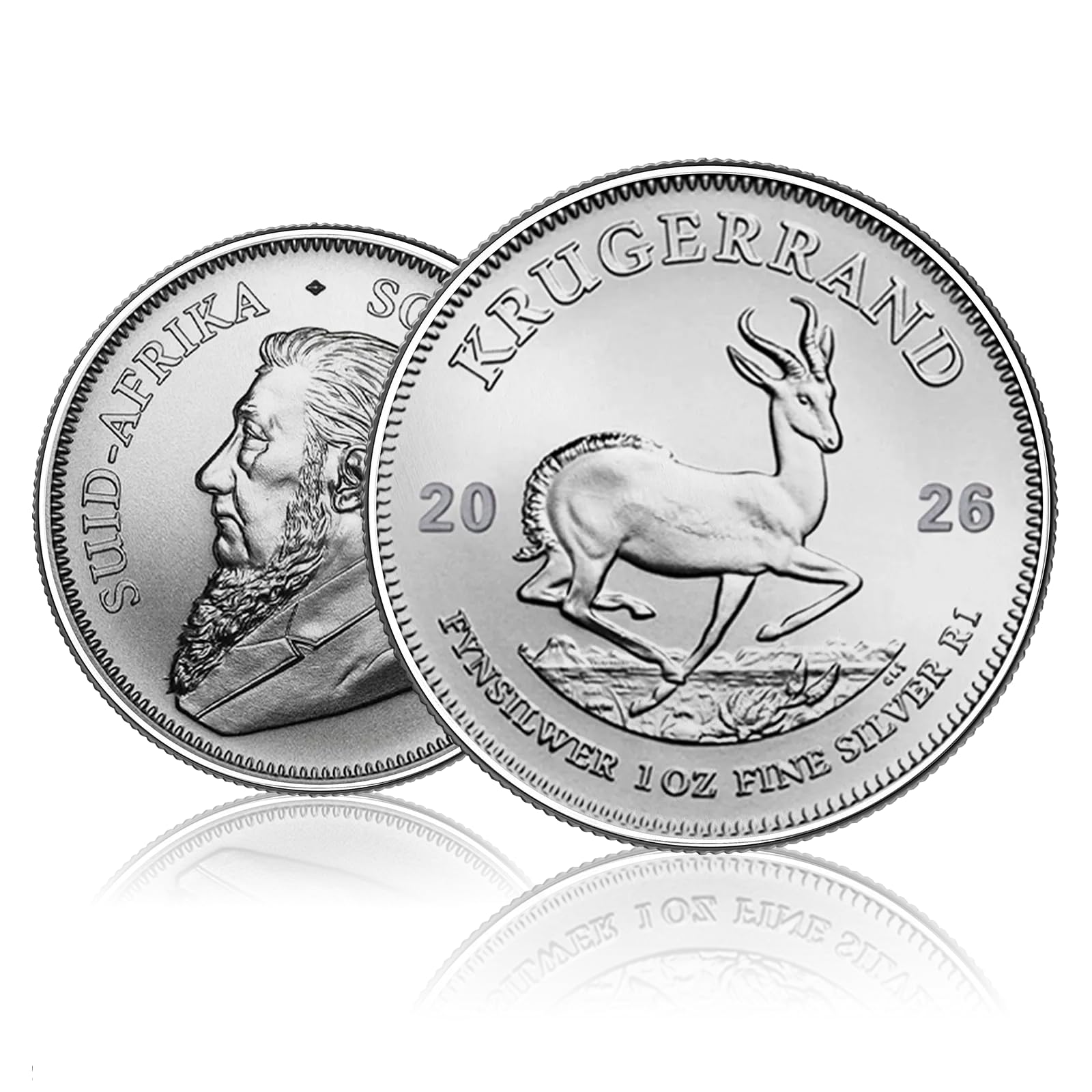 Pièce d'argent Kugerrand (Afrique du Sud). 31,1 g (once). Comprend une capsule.