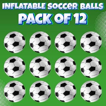 Bedwina Inflatable Soccer Balls (Pack of 12) 16-inch, Beach Balls Bulk for Beach Toys & Soccer Birthday Party Decorations & Party Favors for Kids, Goodie Bags Stuffers