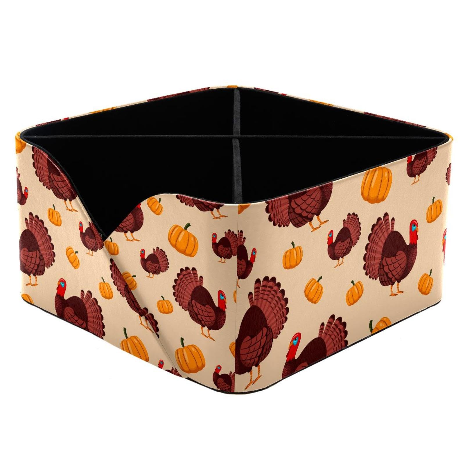 KengjuTesu Thanksgiving Turkey Bird and Pumpkin Pattern Desktop Organizer Pen Holder, Rectangular Pencil Cup for Office, Study and Makeup Stations