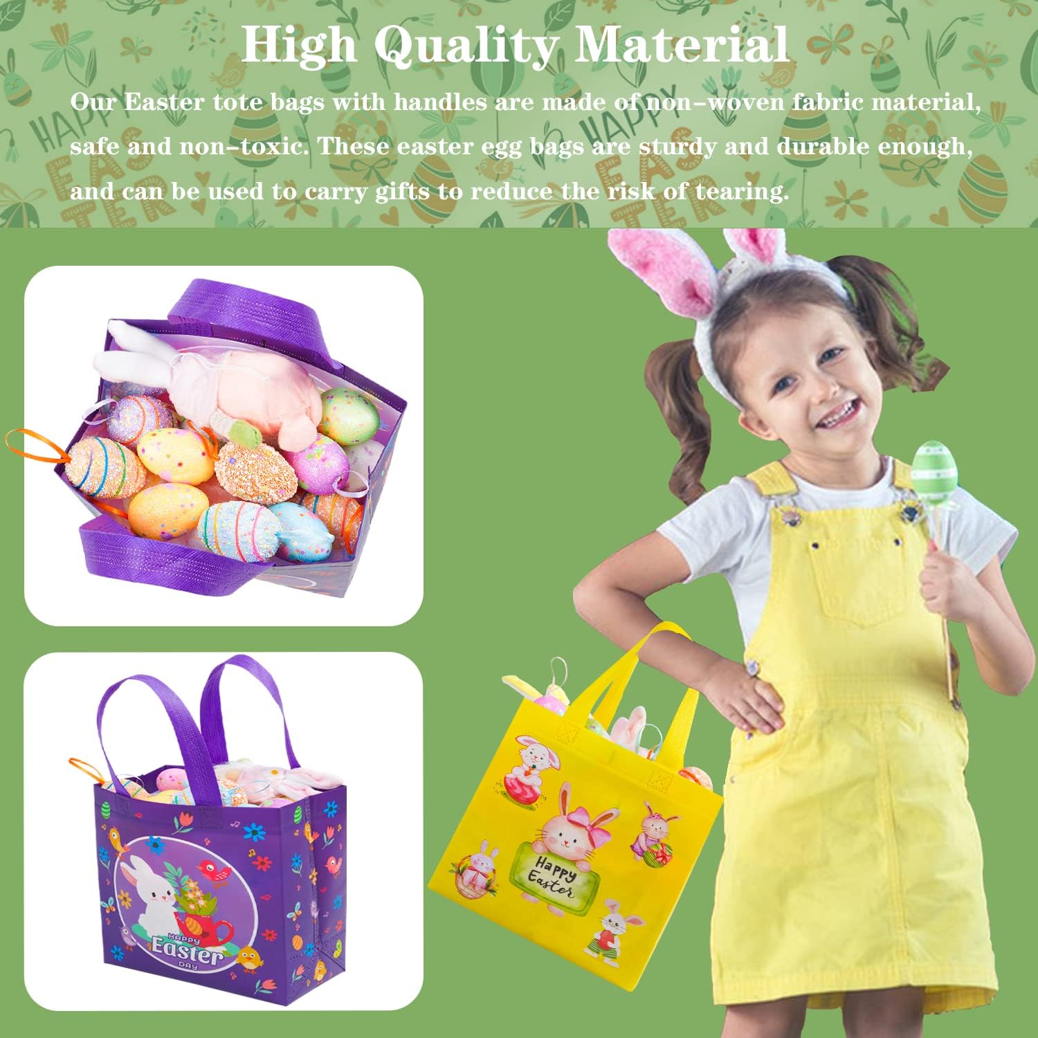 Sacchetto Pasqua, 6 Pezzi Busta Regalo Pasqua con Maniglia, Tessuti Non Tessuti Borse Pasquali, Riutilizzabile Sacchetti Pasqua per Confezioni Regalo, Caccia alle Uova, Feste Accessori