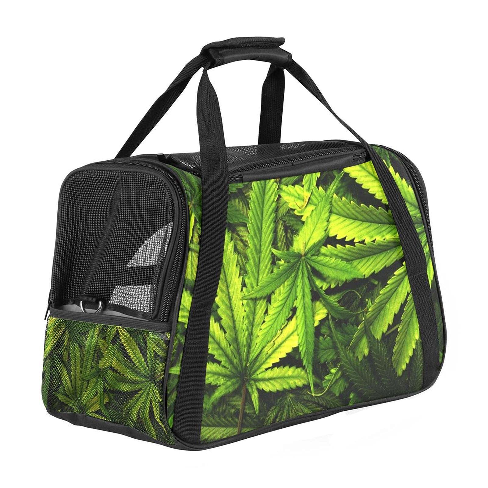 Haustier-Tragetasche, Cannabis-Textur, Marihuana-Blattflor mit weichen Seiten, für Katzen, Hunde, Welpen, bequem, tragbar, faltbar, von Fluggesellschaften zugelassen