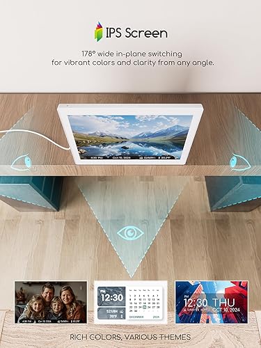 Miniatura 8 de Raynic Reloj digital, 10.1 pulgadas, pantalla grande, calendario, con 12 temas, 20 alarmas, 20 recordatorios, atenuación automática, 1224 horas para