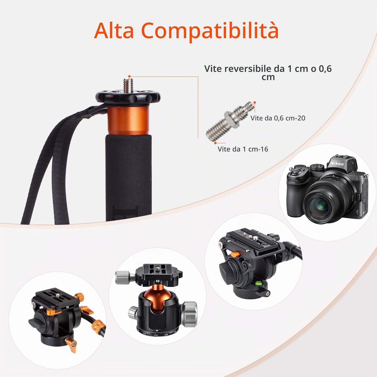 Monopiede in Carbonio, Refoni C304F Monopiede da 173 cm con piedini di supporto per reflex digitali, fotocamere compatte e mirrorless, con un carico massimo di 25 kg