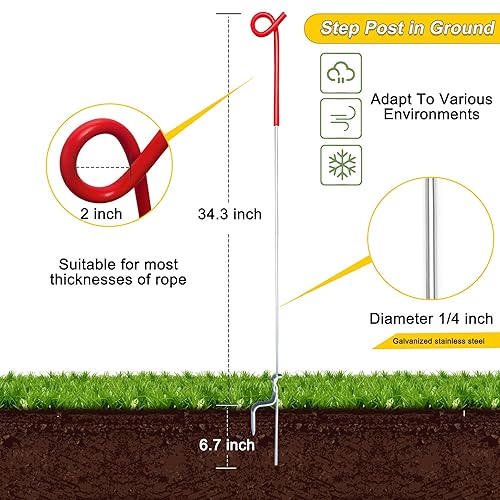 Miniatura 2 de Paquete de 20 postes de cerca de cola de cerdo de 41 pulgadas, estacas de metal temporales para jardín y ganado, fáciles de instalar y mover (rojo)