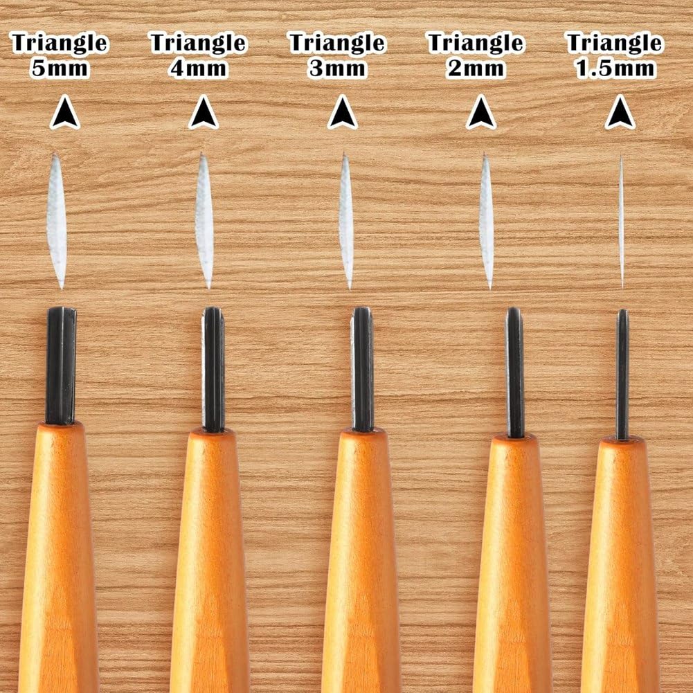 Ensemble D'Outils de Gravure en V pour Linogravure : Couteaux Triangulaires pour Linoléum et Bois, 5 Ciseaux Inclus