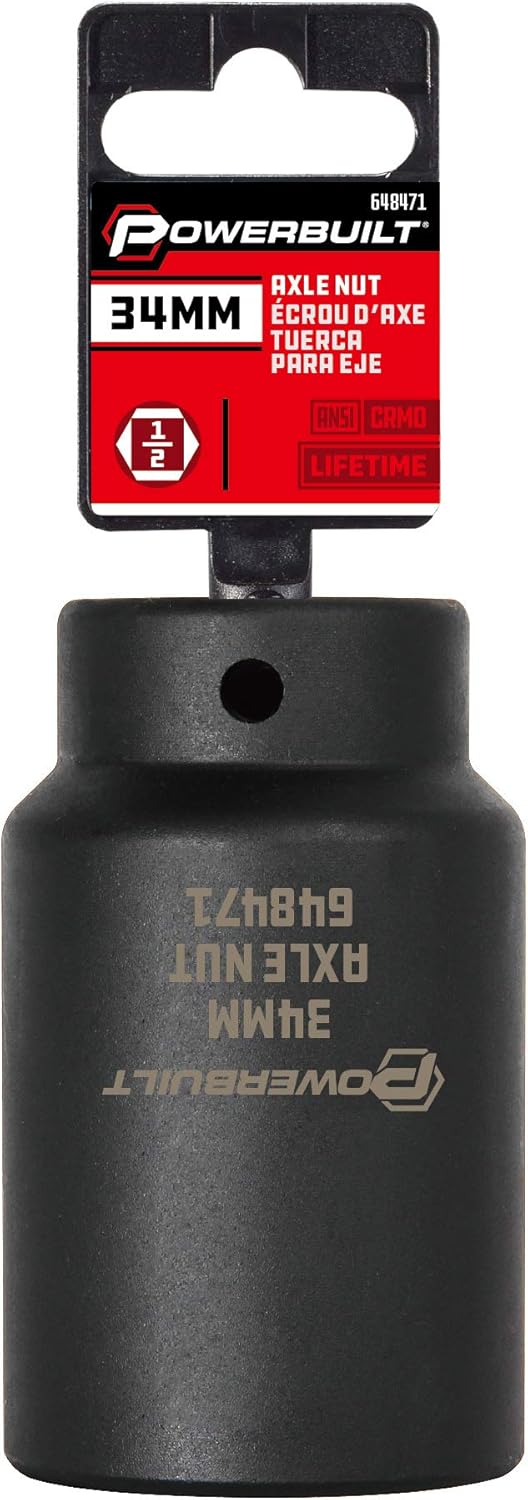 Powerbuilt 34mm Axle Nut Socket, 1/2 Inch Drive, Use with Impact Wrench, 6 Point Extra Deep, Remove Axle Shaft Nut - 648471