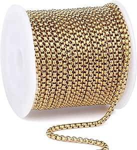 Amazon.com: 33FT 18K Gold PVD Plated Rolo Box Chains Roll, 3.5mm Gold ...