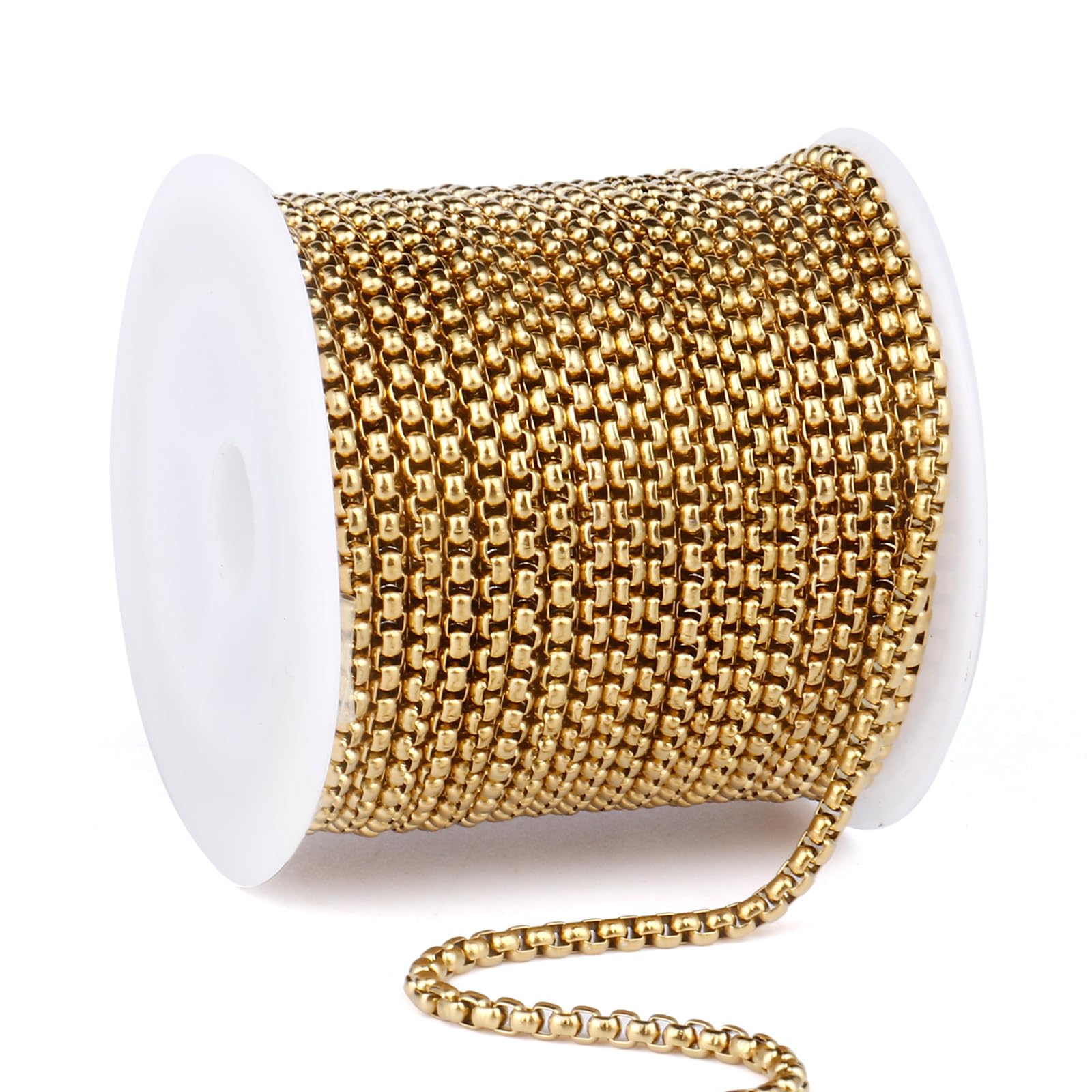 Catena rolò placcata in oro 18 K, lunghezza 9 m, rotolo di catena rolò da 3 mm in acciaio inossidabile dorato, per la creazione di gioielli
