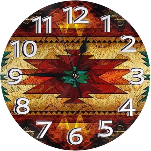 GizMac Southwest American Indian Aborigines Aztec Navajo - Reloj de pared redondo decorativo silencioso sin tictac, reloj de pared electrónico
